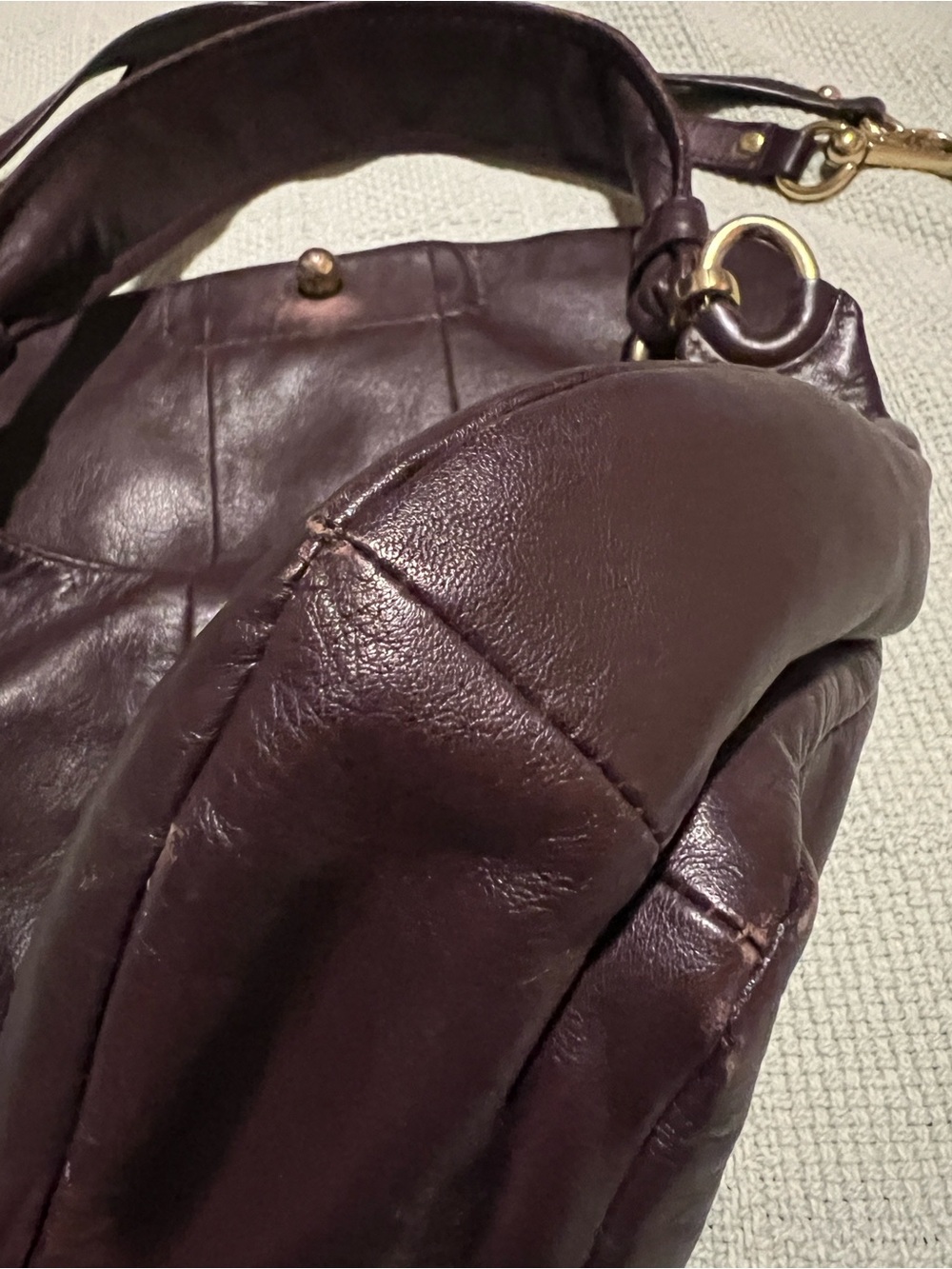 Coach Kristin Leather Flap Shoulder Bag in Deep Plum / Chocolate Burgundy - Picture 11 of 16